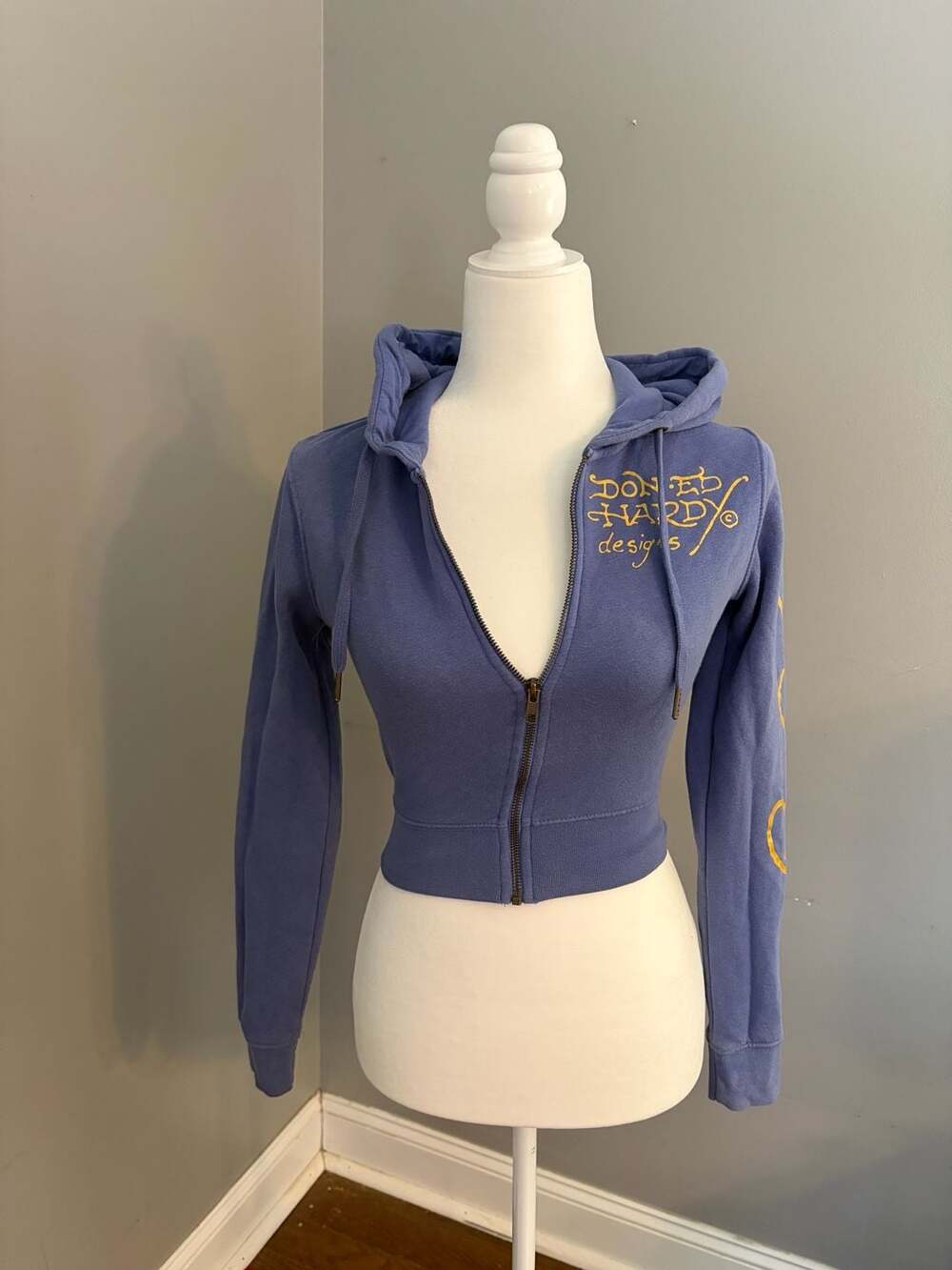 Ed Hardy Tiger Lotus Cropped Full Zip Hoodie